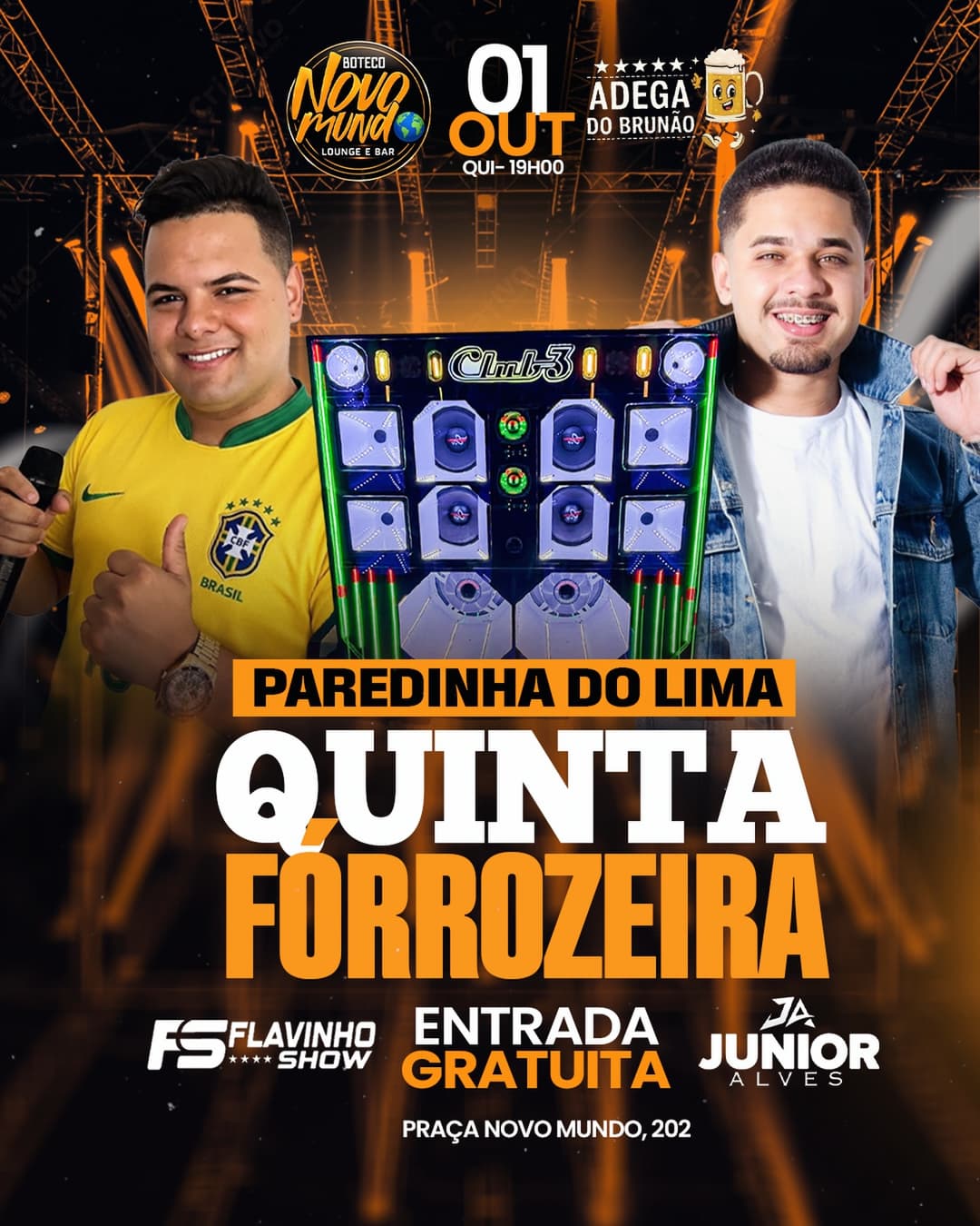 Flyer de Junior Alves, Paredinha do Lima e Flavinho Show