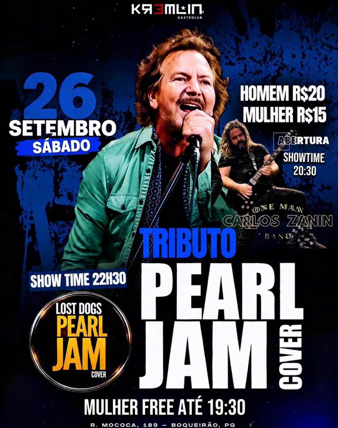 Flyer de Lost Dogs e CARLOS ZANIN BAND