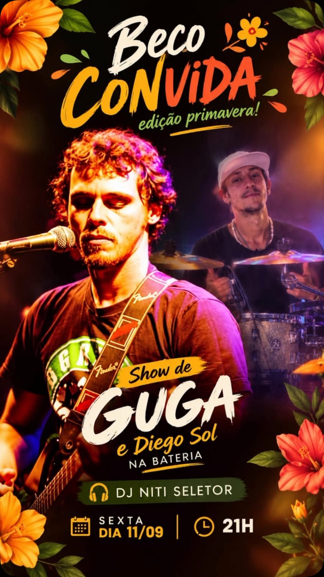 Flyer de Guga, Diego Sol e DJ Niti Seletor