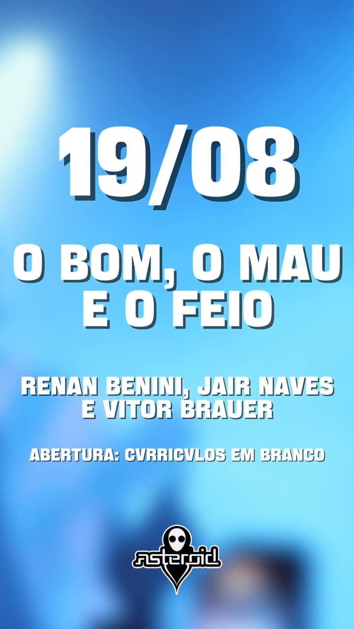 Flyer de Cvrrícvlos em Branco, Jair Naves, Vitor Brauer e Renan Benini