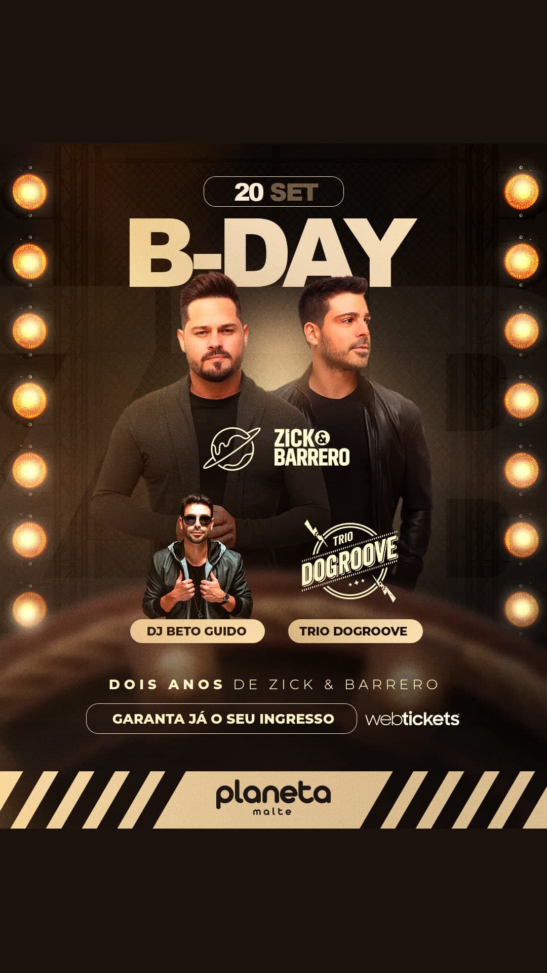 Flyer de Zick & Barrero, DJ set do betoguidodj e Trio do Groove