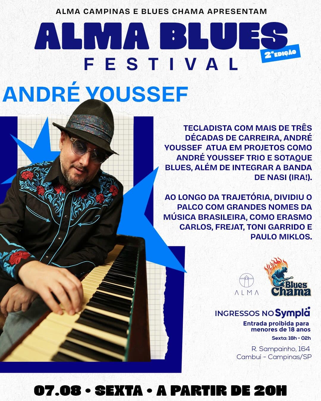 Flyer de André Youssef, Blues Chama e Blues Quarteto