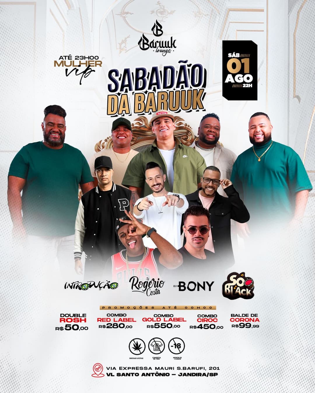 Flyer de DJ Rogério Costa, Grupo Introdução e mais 2 artistas