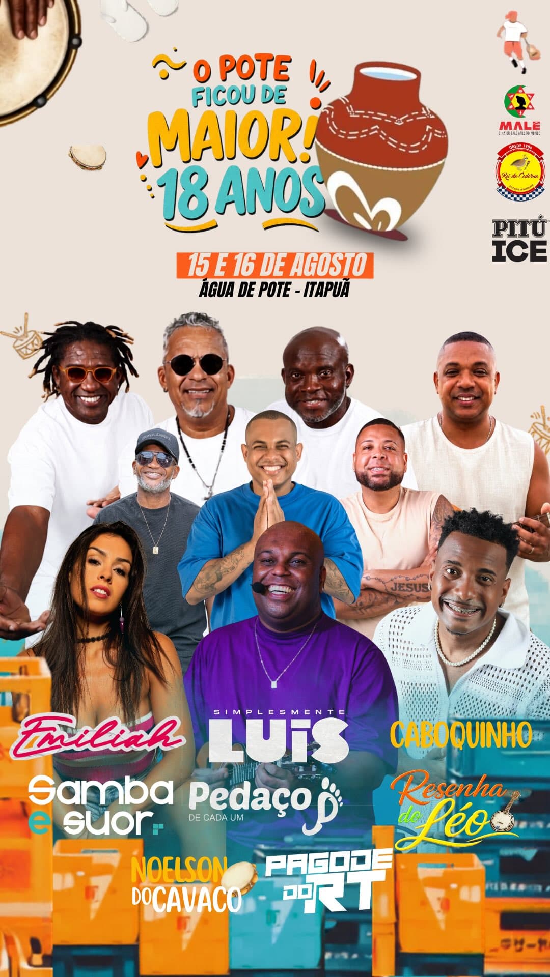 Flyer de Emiliar, Samba e Amor, Simplesmente LUIS, Caborquinho, Resenha de Léo, Noelson do Cavaco e Pagode do Pote