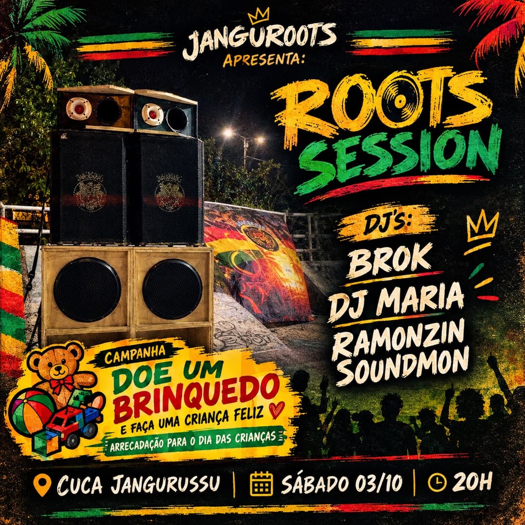 Flyer de Coletivo Janguroots, Ramonzin, brok90s e C. Gadelha