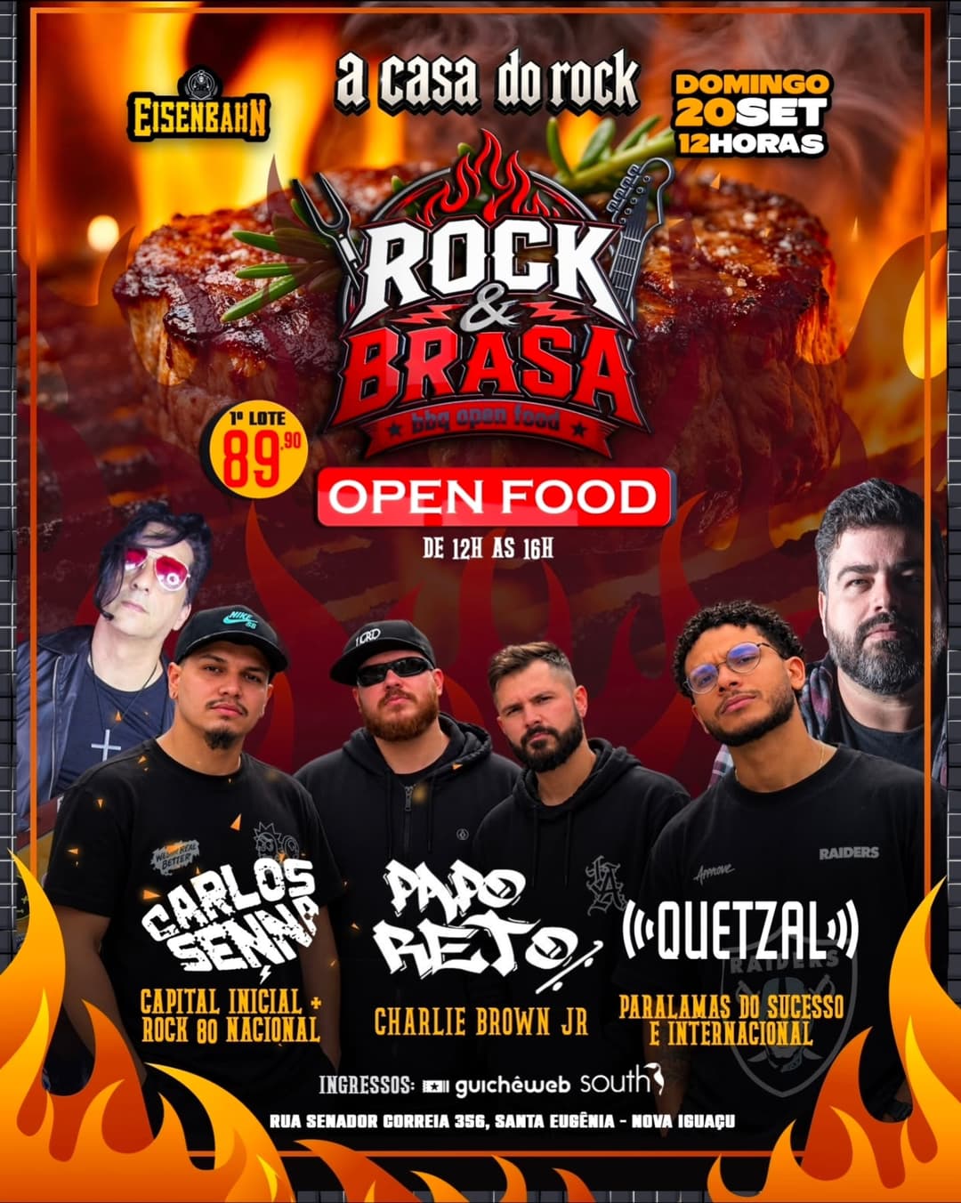 Flyer de Grupo Papo Reto, Quetzal e Carlos Sena
