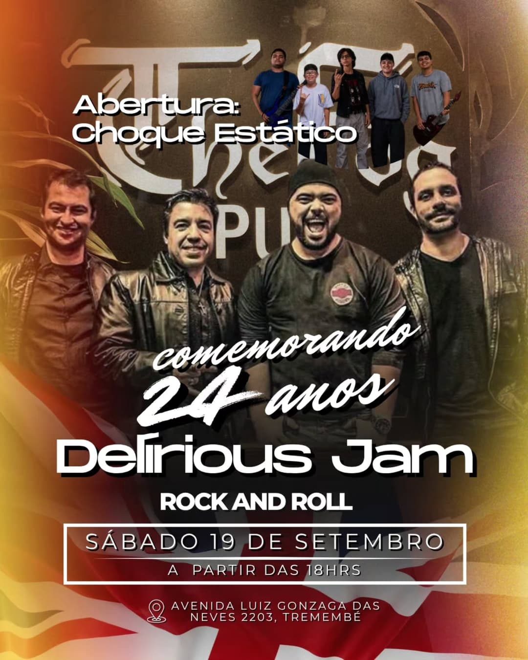 Flyer de Banda Choque Estático e Delirious Jam