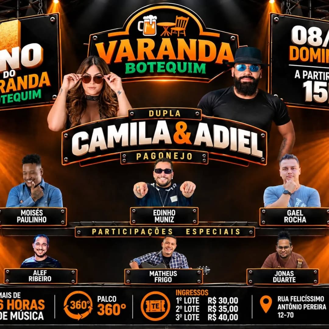 Flyer de Jonas Duarte, DUPLA CAMILA & ADIEL e mais 5 artistas