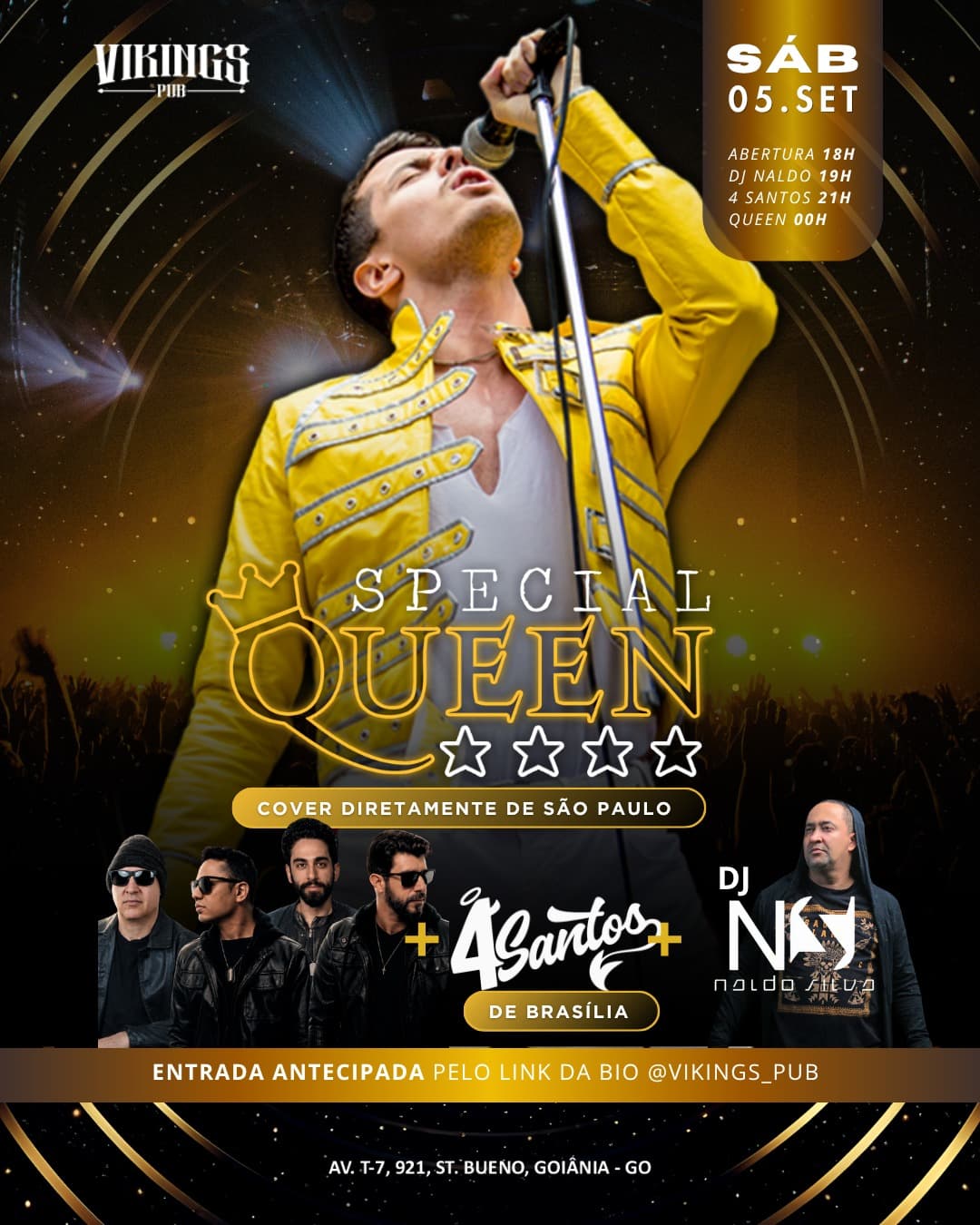 Flyer de Naldo Silva DJ Ofc, Banda 4 Santos e Special Queen