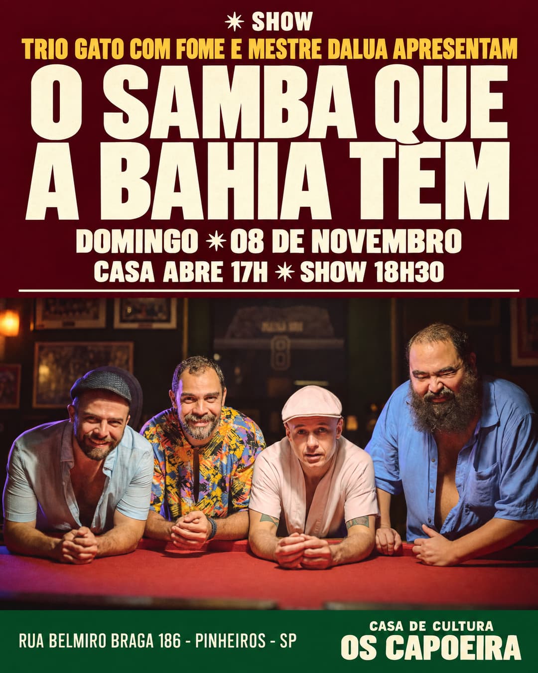 Flyer de Trio Gato com Fome e Mestre Dalua