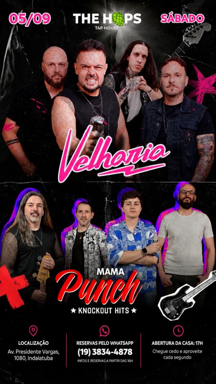 Flyer de Banda Velharia e Mama Punch