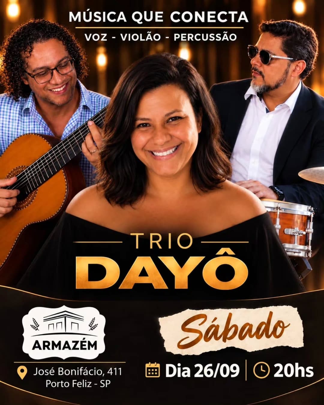 Flyer de Evelyse Almeida, Gabriel Carbona e Moura Perc