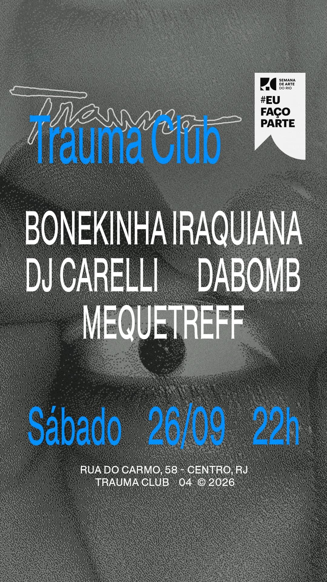 Flyer de Letícia Colares, Mequetrefff, Dabomb e Dj Carelli