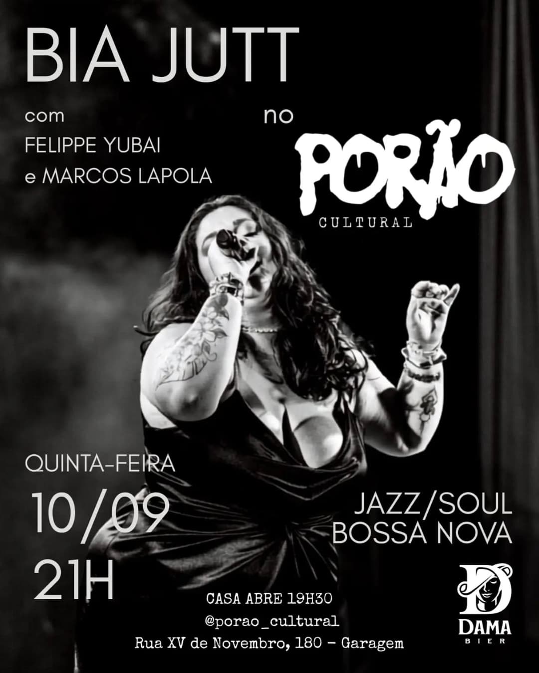 Flyer de Bia Jutt, Felippe Yubai e Marcos Lapola