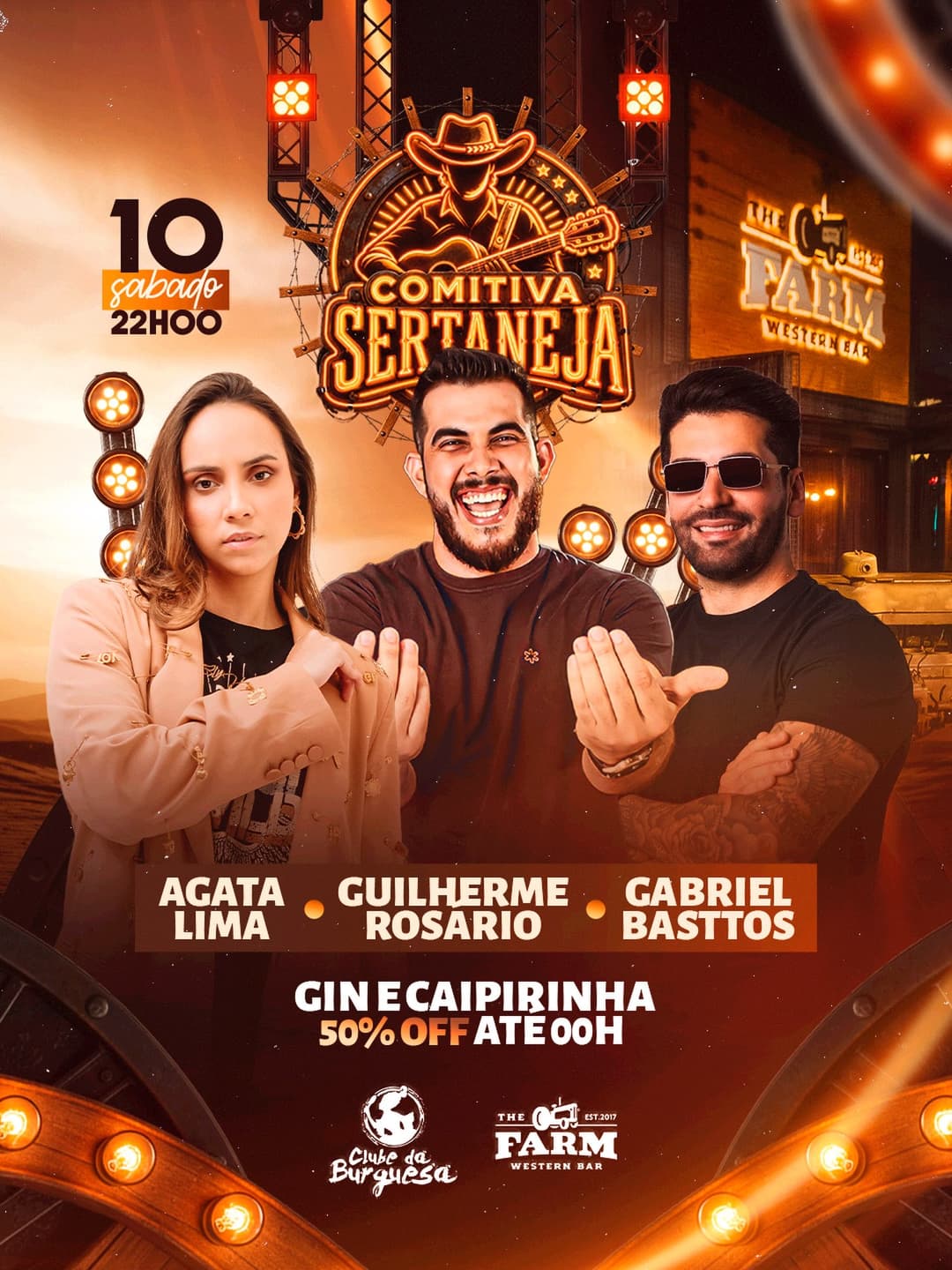 Flyer de Ágata Lima, Guilherme Rosario e Gabriel Basttos