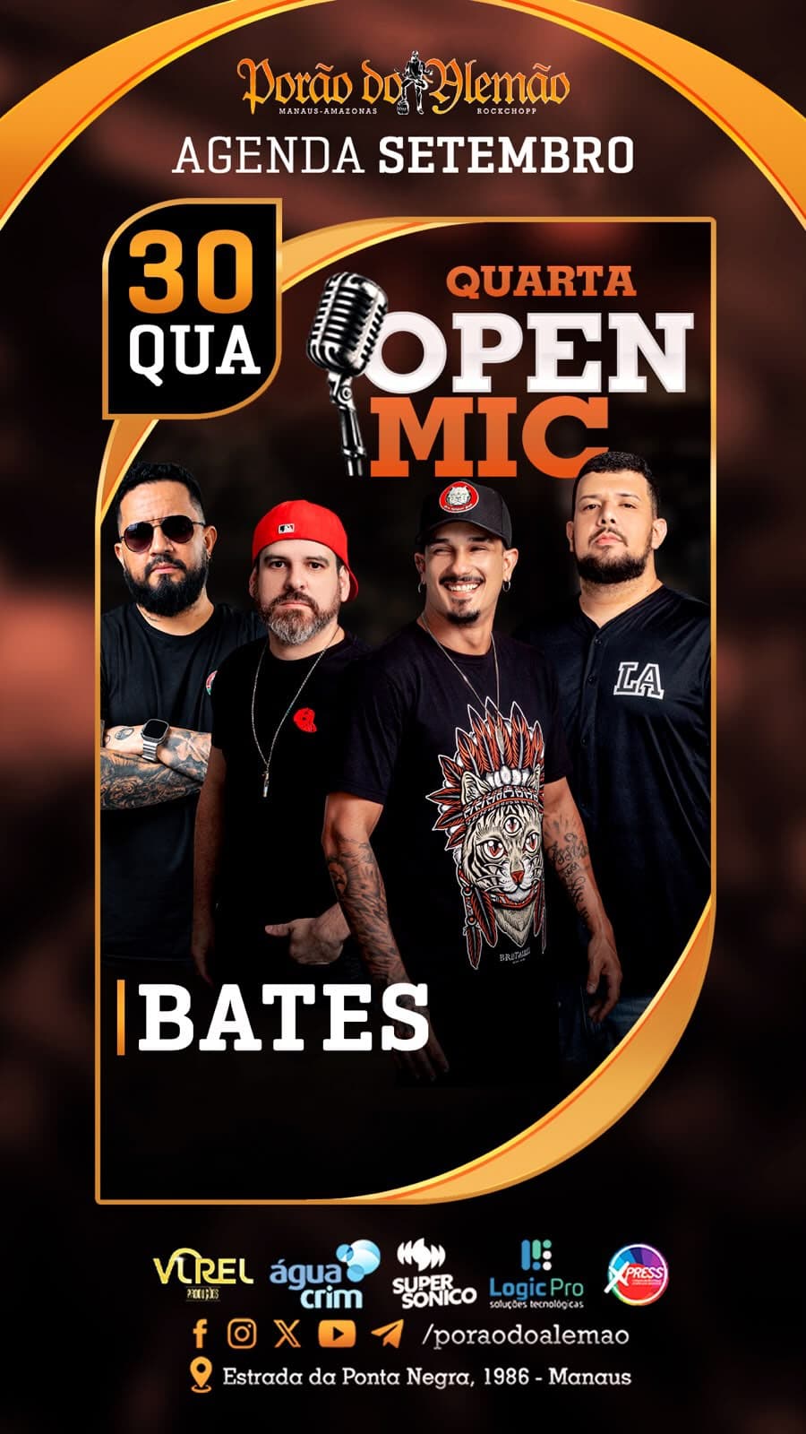 Flyer de Banda Bates e Open Mic