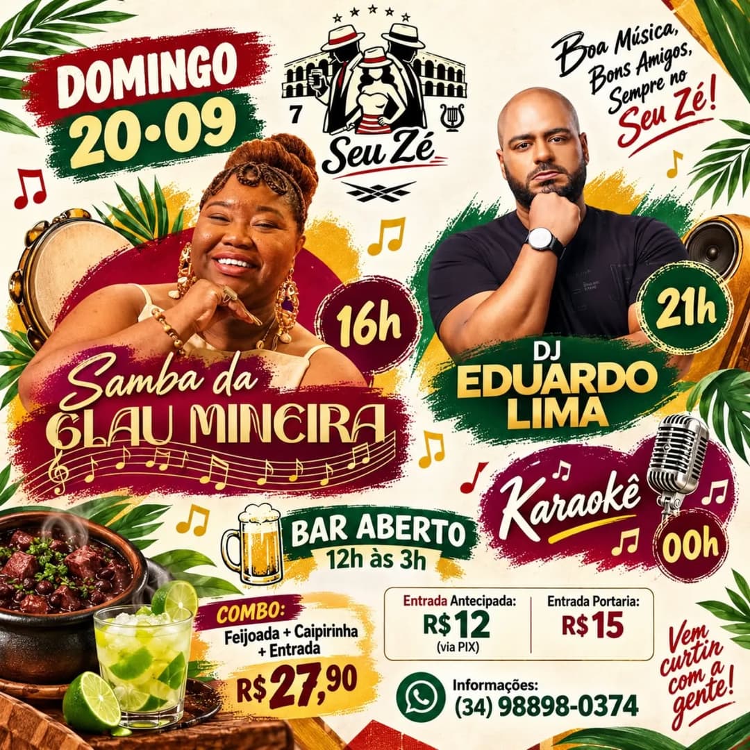 Flyer de Samba da Glau Mineira e DJ Eduardo Lima