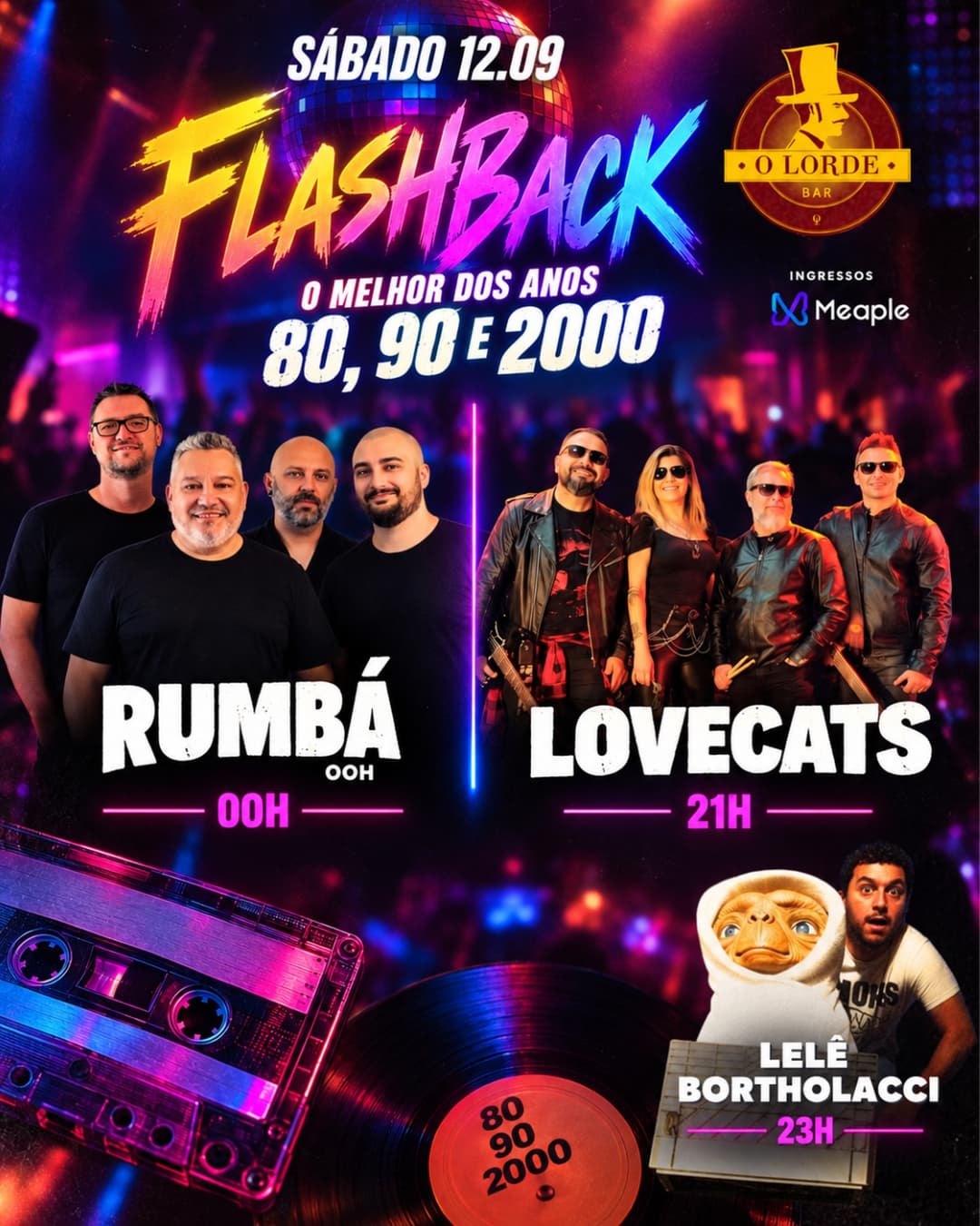 Flyer de Banda Lovecats, DJ Lelê Bortholacci e Rumbá