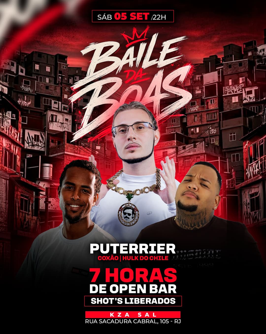 Flyer de Puterrier, Coxão 5B, Hulk do Chile e mais 2 artistas
