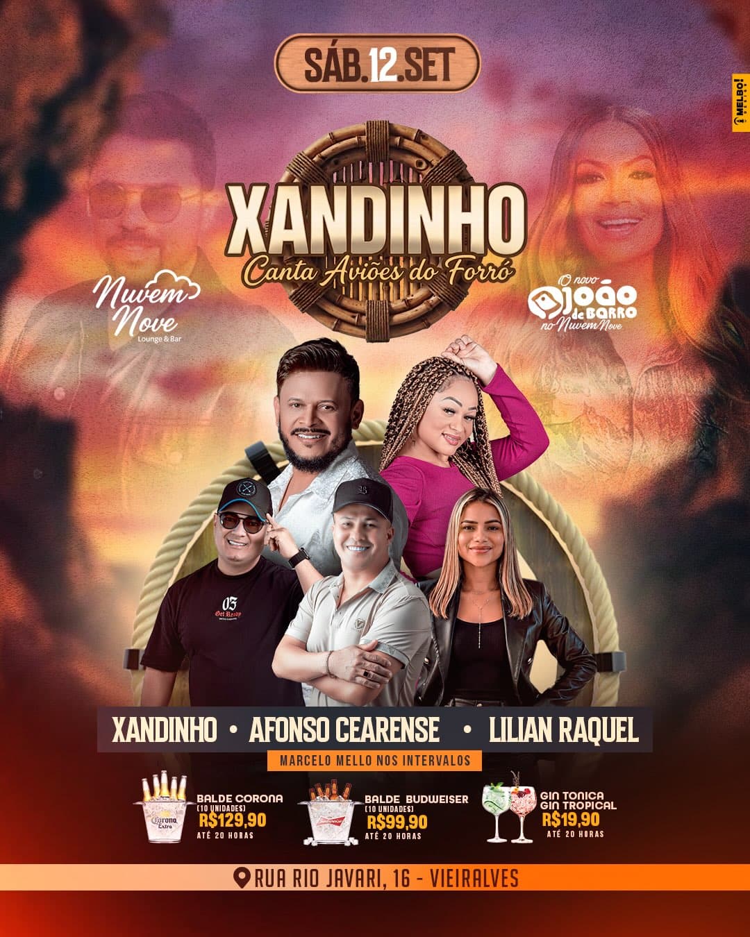 Flyer de Xandinho, Afonso Cearense e mais 2 artistas