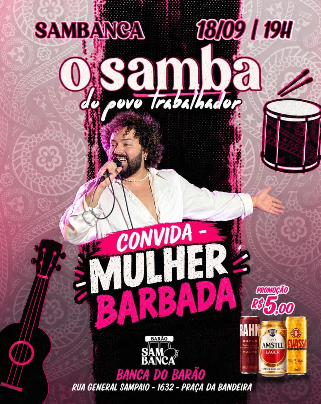 Flyer de Grupo Sambanca e Mulher Barbada