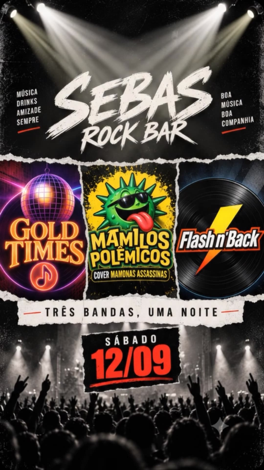 Flyer de Banda Flash n Back, Mamilos Polêmicos e Gold Times