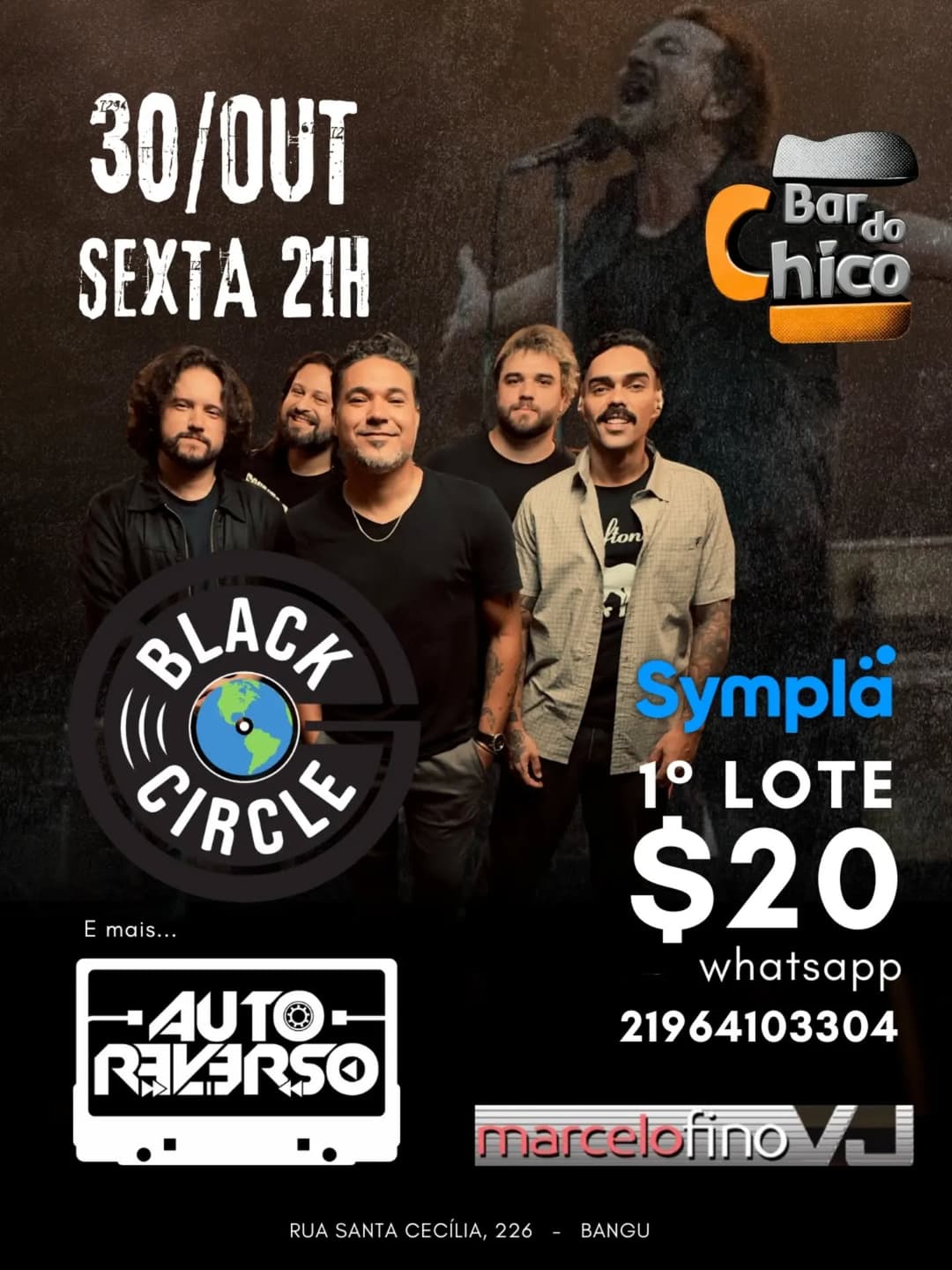 Flyer de Black Circle, Auto-Reverso e DJ Marcelo Fino