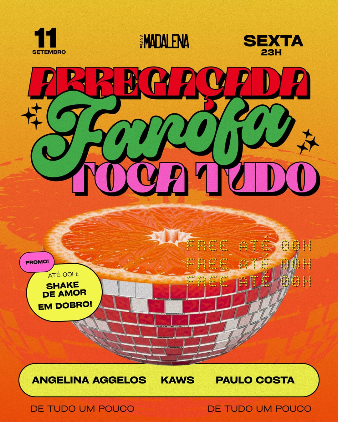 Flyer de Angelina Aggelos, Kaws e Paulo Costa Alves Junior