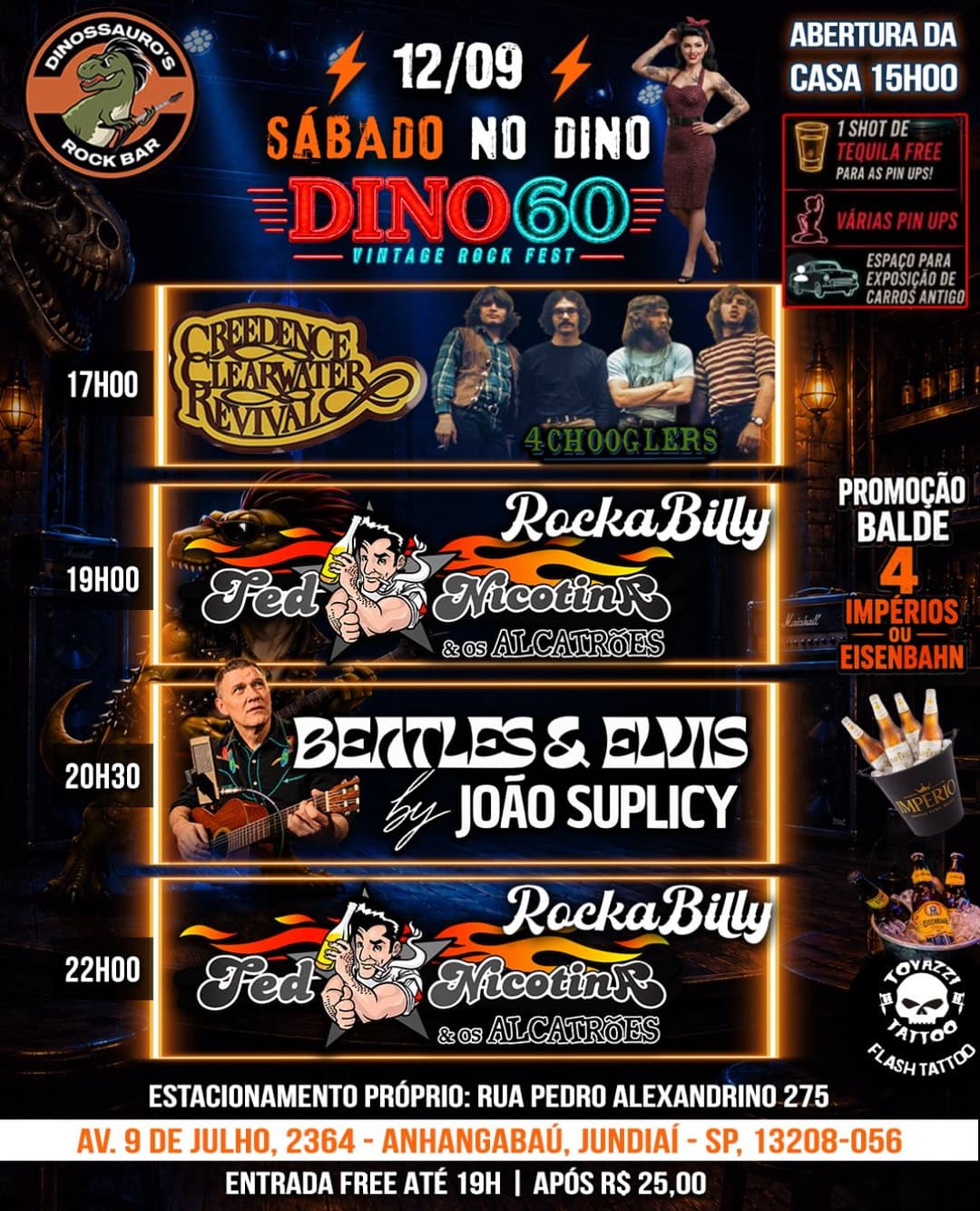 Flyer de Ted Nicotina & Os Alcatrões, 4Chooglers e João Suplicy