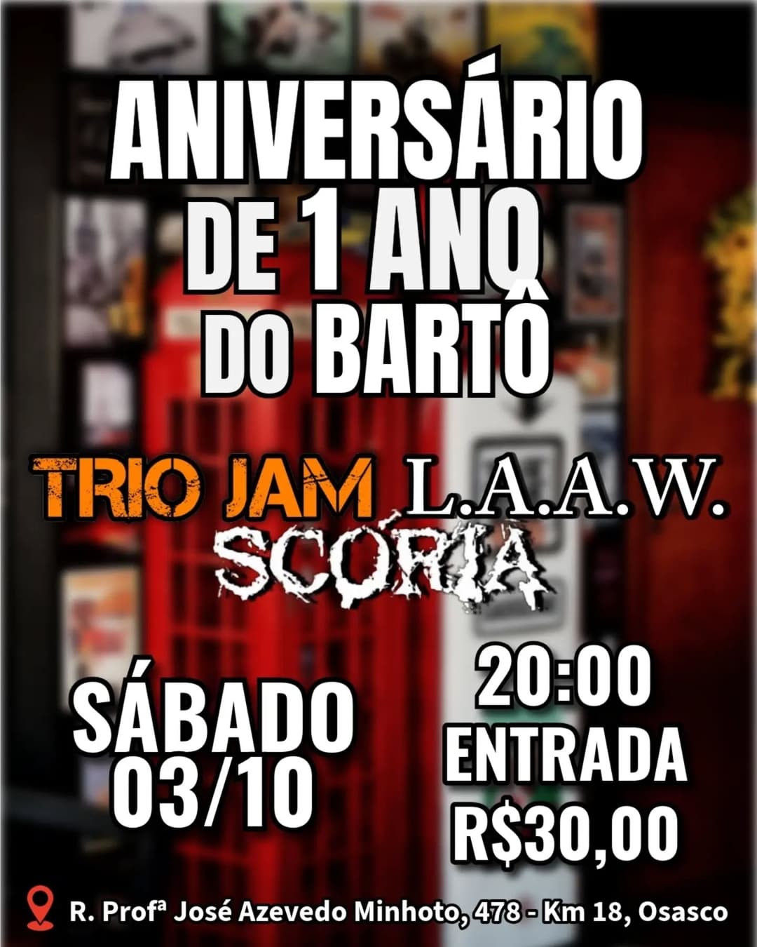 Flyer de Trio Jam, Punk Scoria e Banda Laaw