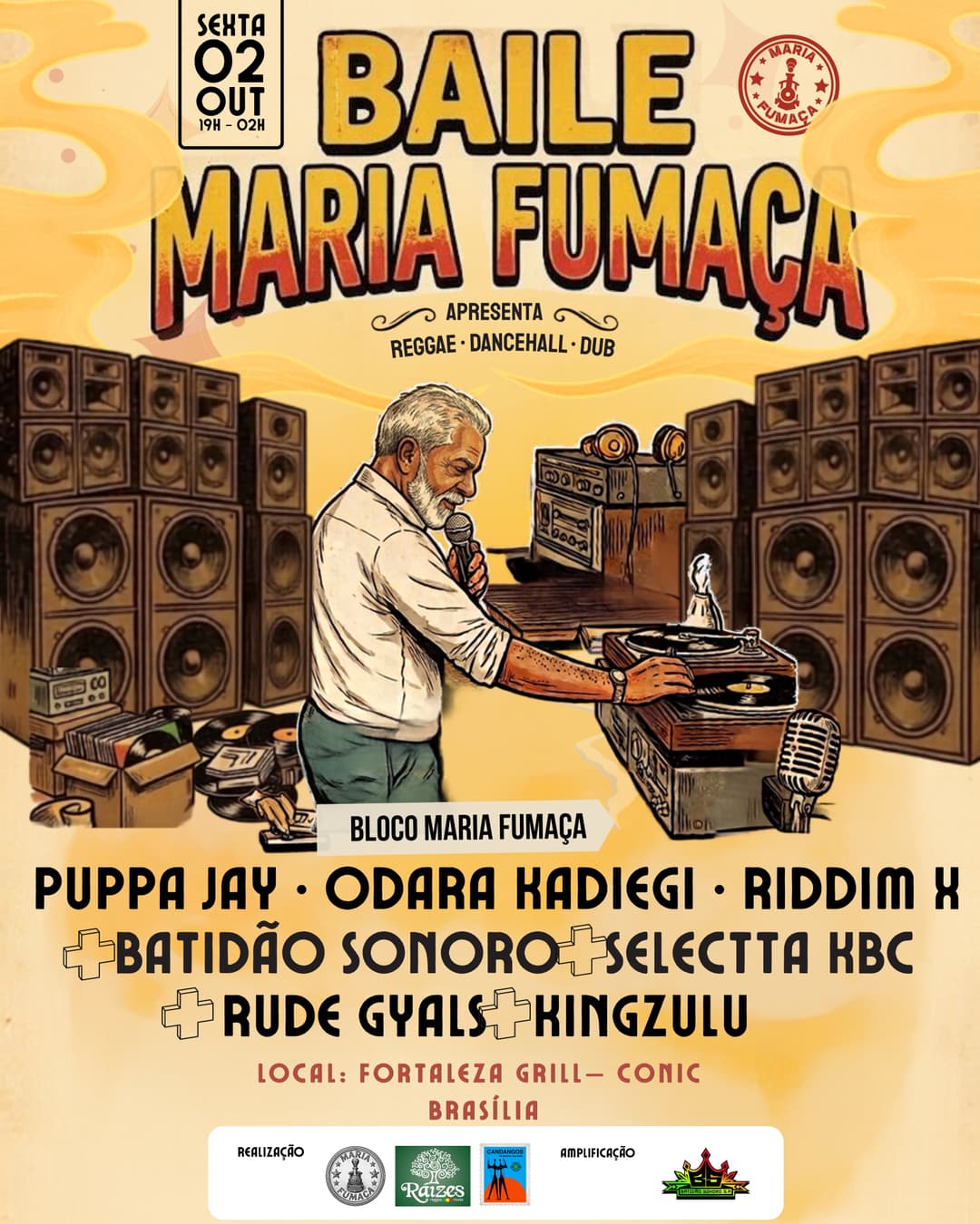 Flyer de Bloco Maria Fumaça, DJ Odara Kadiegi e mais 6 artistas