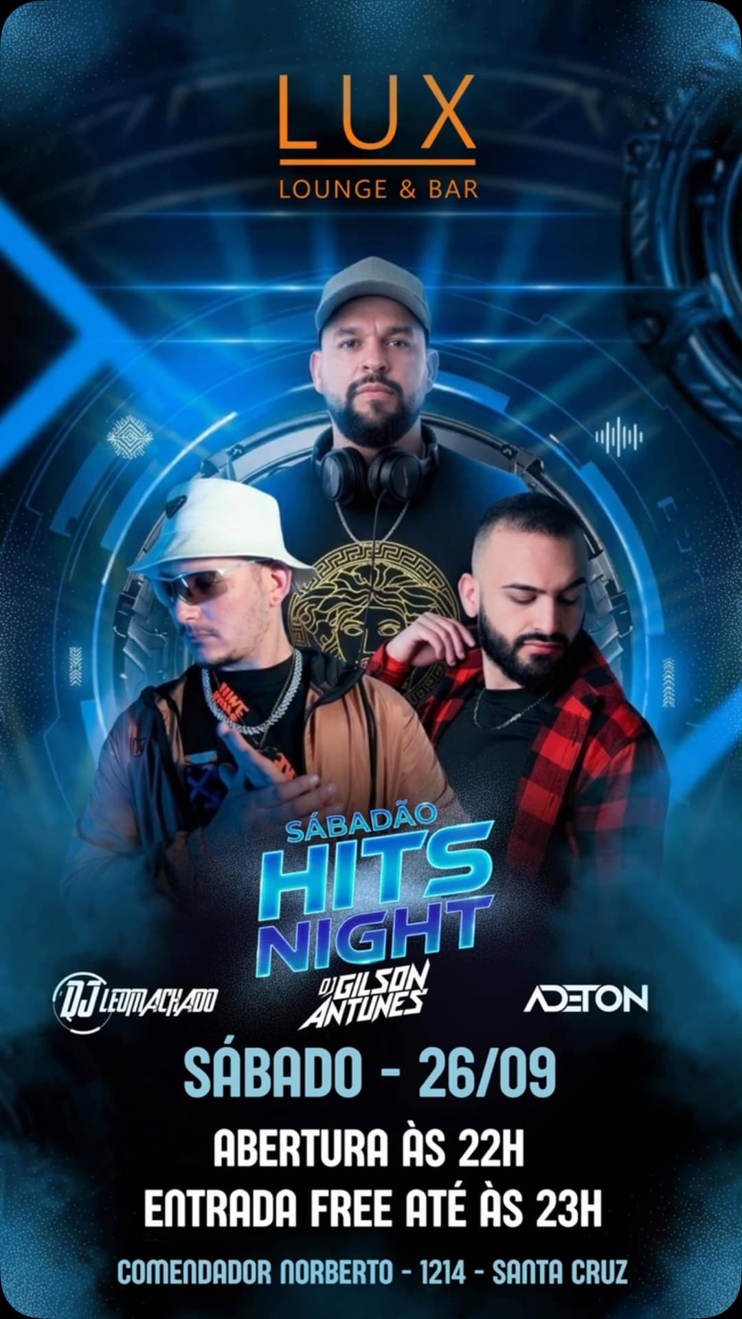 Flyer de DJ Léo Machado, DJ Gilson Antunes e Adeton