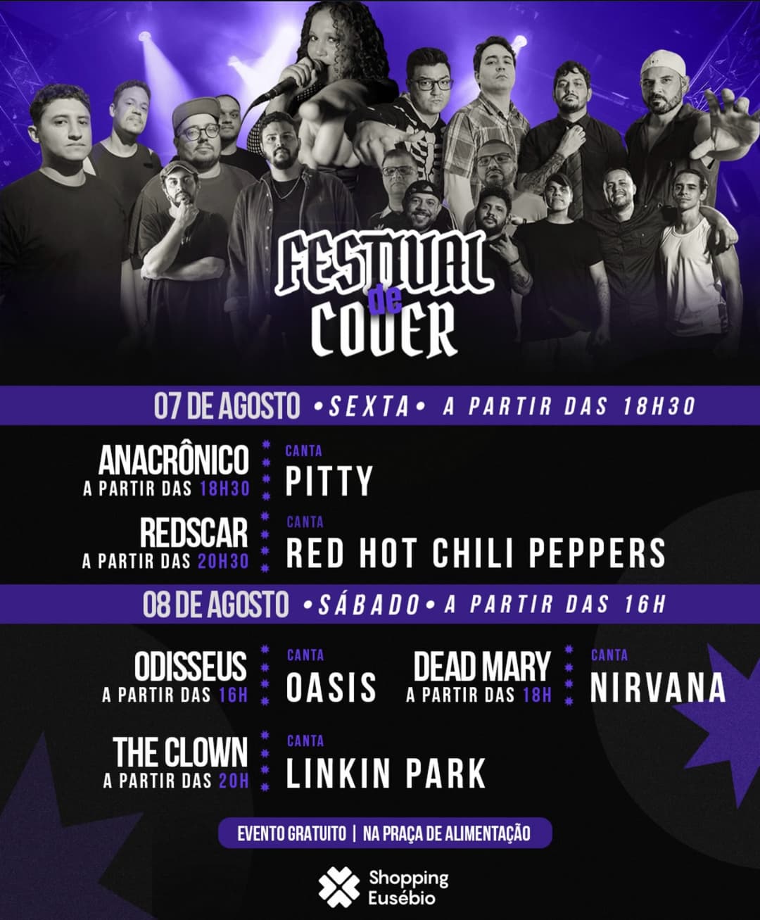 Flyer de The Clown, Odisseus, Anacrônico, Redscar e Dead Mary