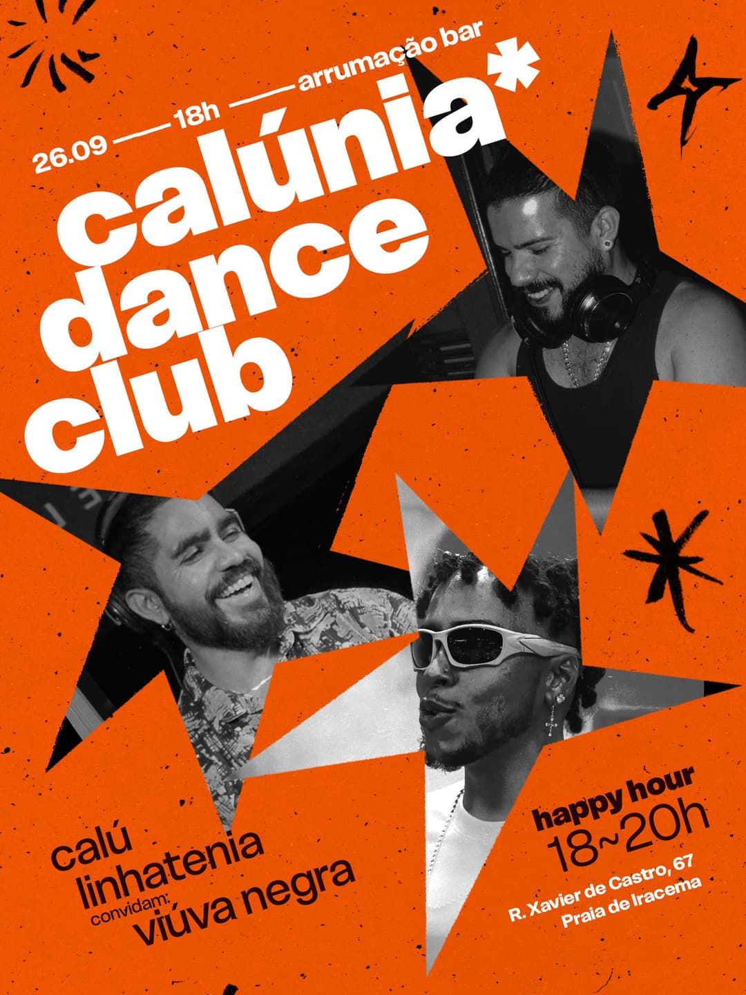 Flyer de Victor Régis, caluniadanceclub, Calu e Viúva Negra