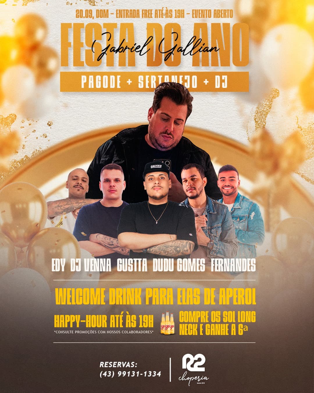 Flyer de Gustta Paes, Edy, DJ Venna, Dudu Gomes e Fernandes