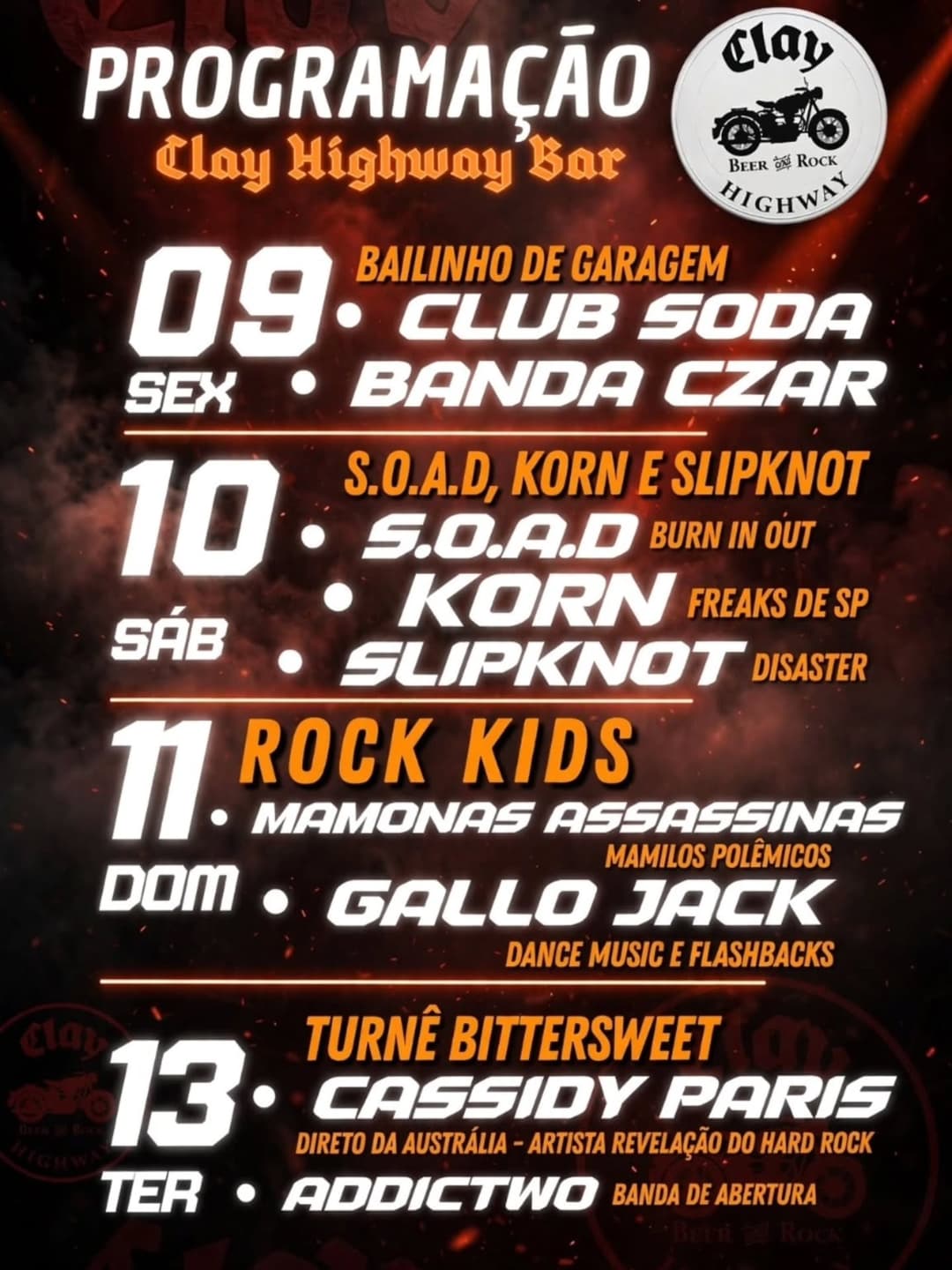 Flyer de Club Soda, Czar Rock e Banda Czar