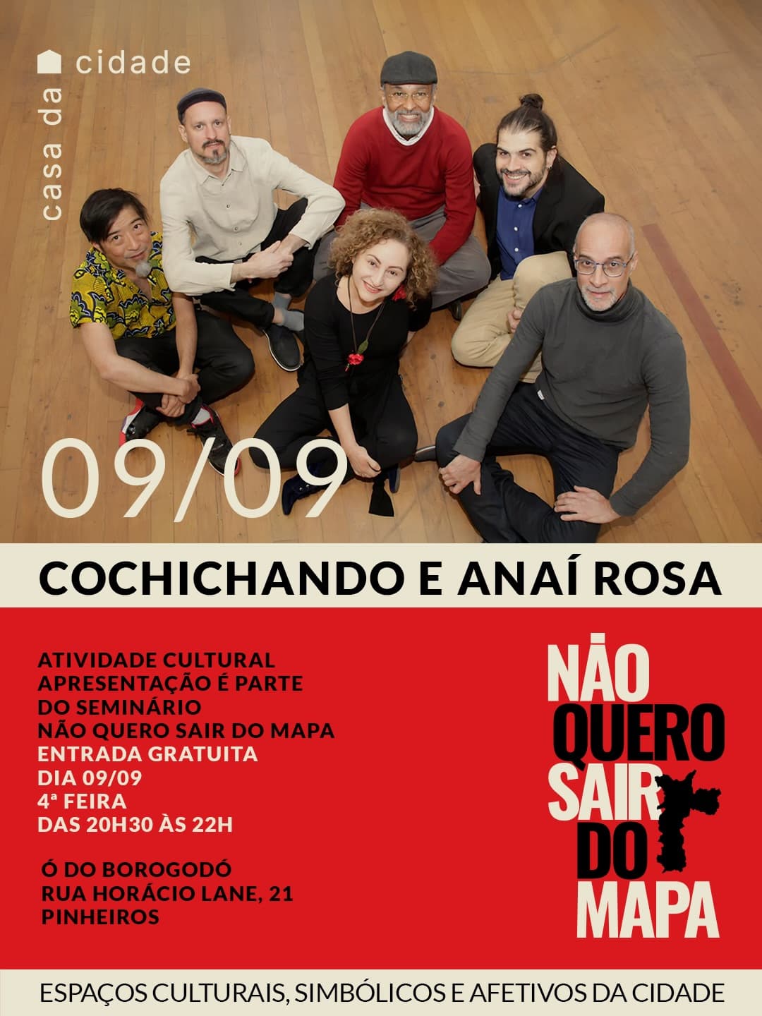 Flyer de Cochichando e Roda da Nani Geissler