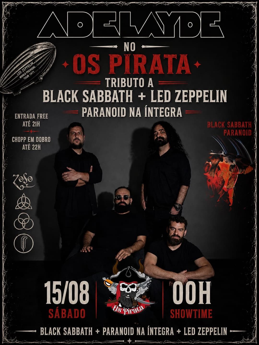 Flyer de ADELAIDE, BLACK SABBATH e LED-ZEPPELIN