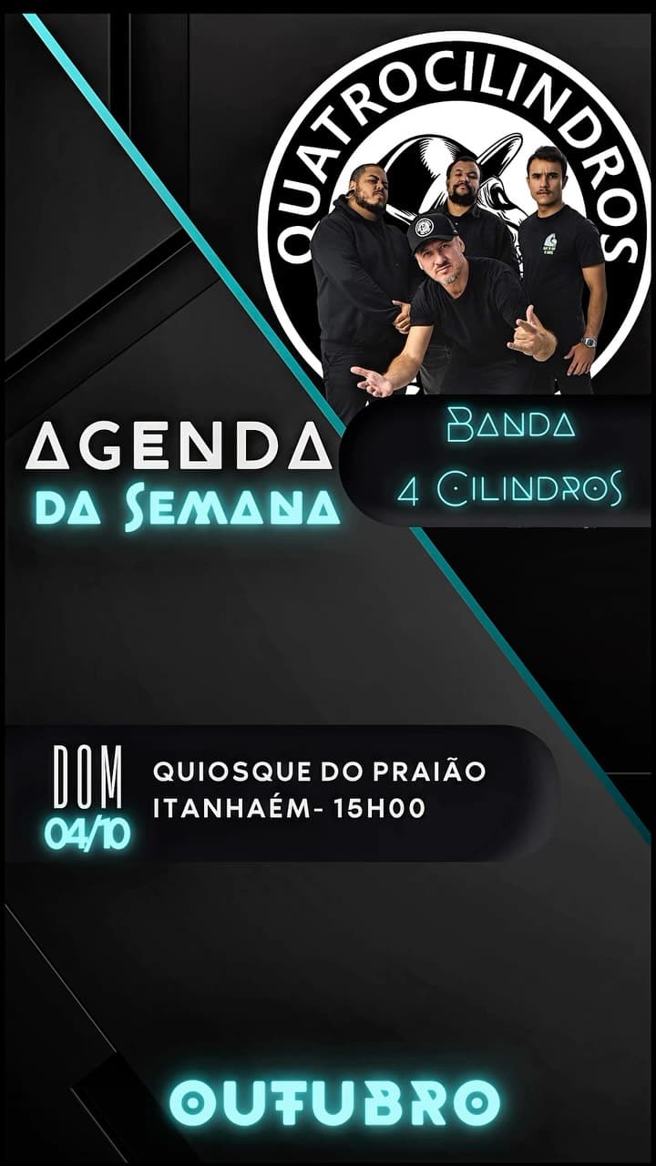 Flyer de Banda 4 Cilindros e Rock in Negro