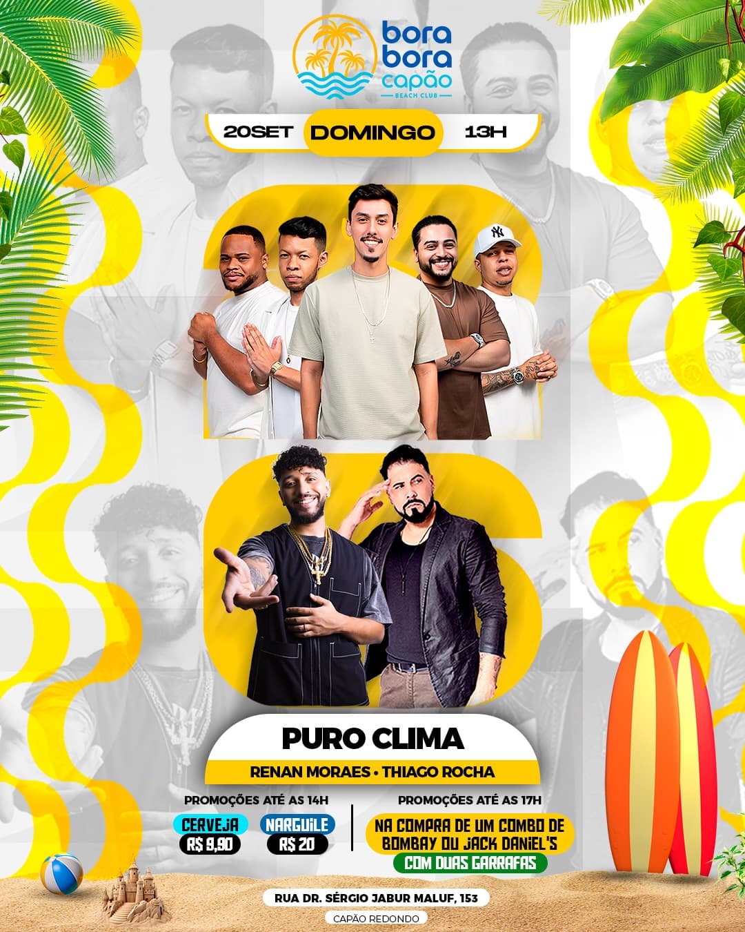 Flyer de Renan Moraes, Thiago Rocha e Puro Clima