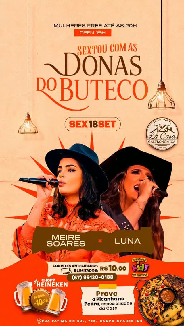 Flyer de Donas do Buteco, Meire Soares e Luna