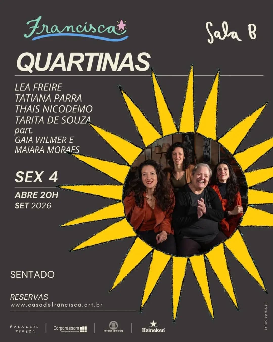 Flyer de Maiara Moraes, Gaia Wilmer e Luísa Mitre