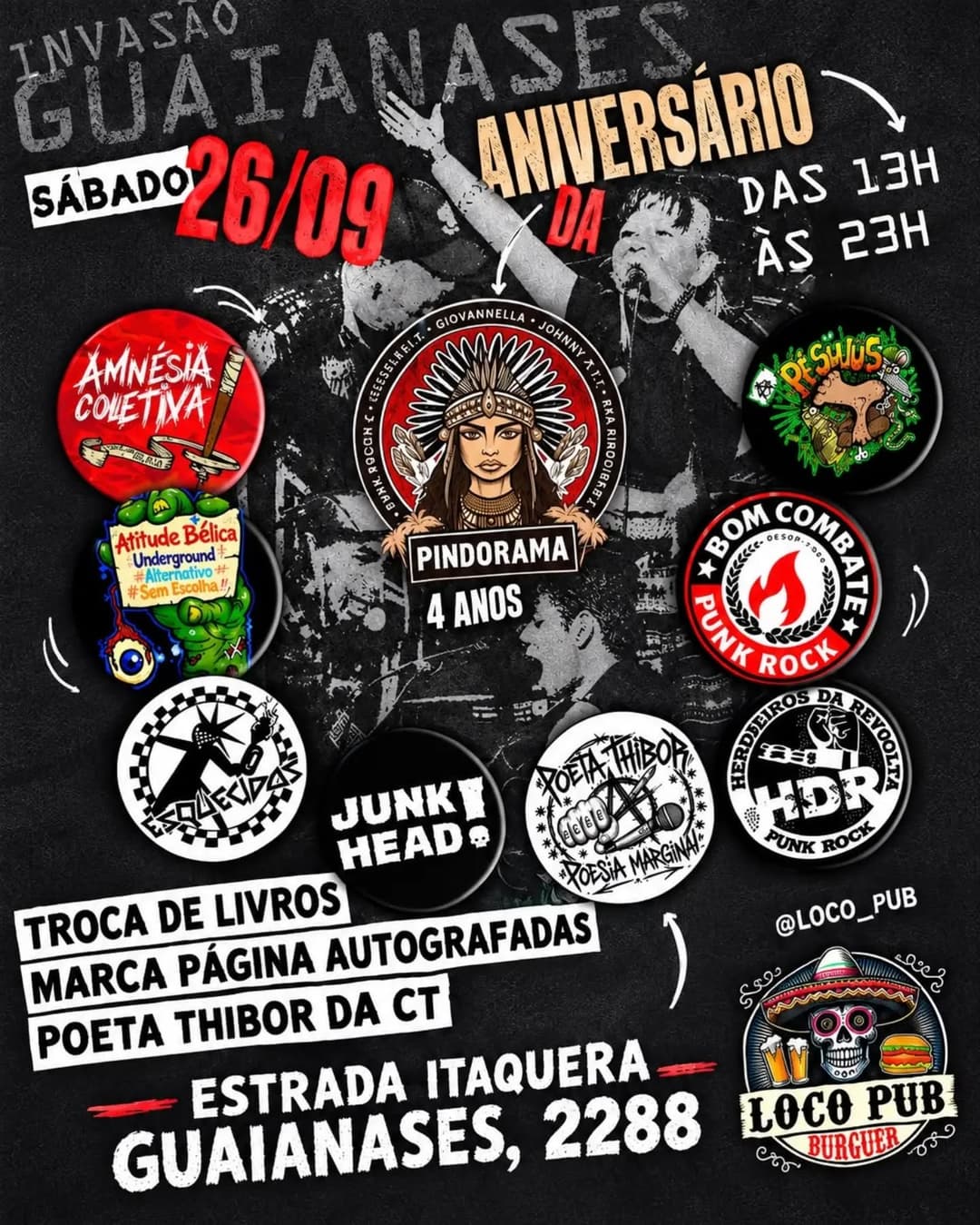 Flyer de Pé Sujus, Atitude Bélica, Bom Combate e mais 6 artistas