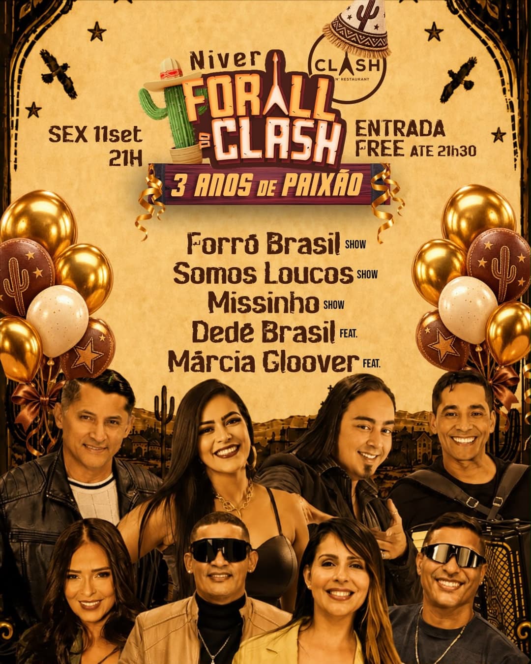 Flyer de Forró Brasil, Somos Loucos, Missinho e mais 2 artistas