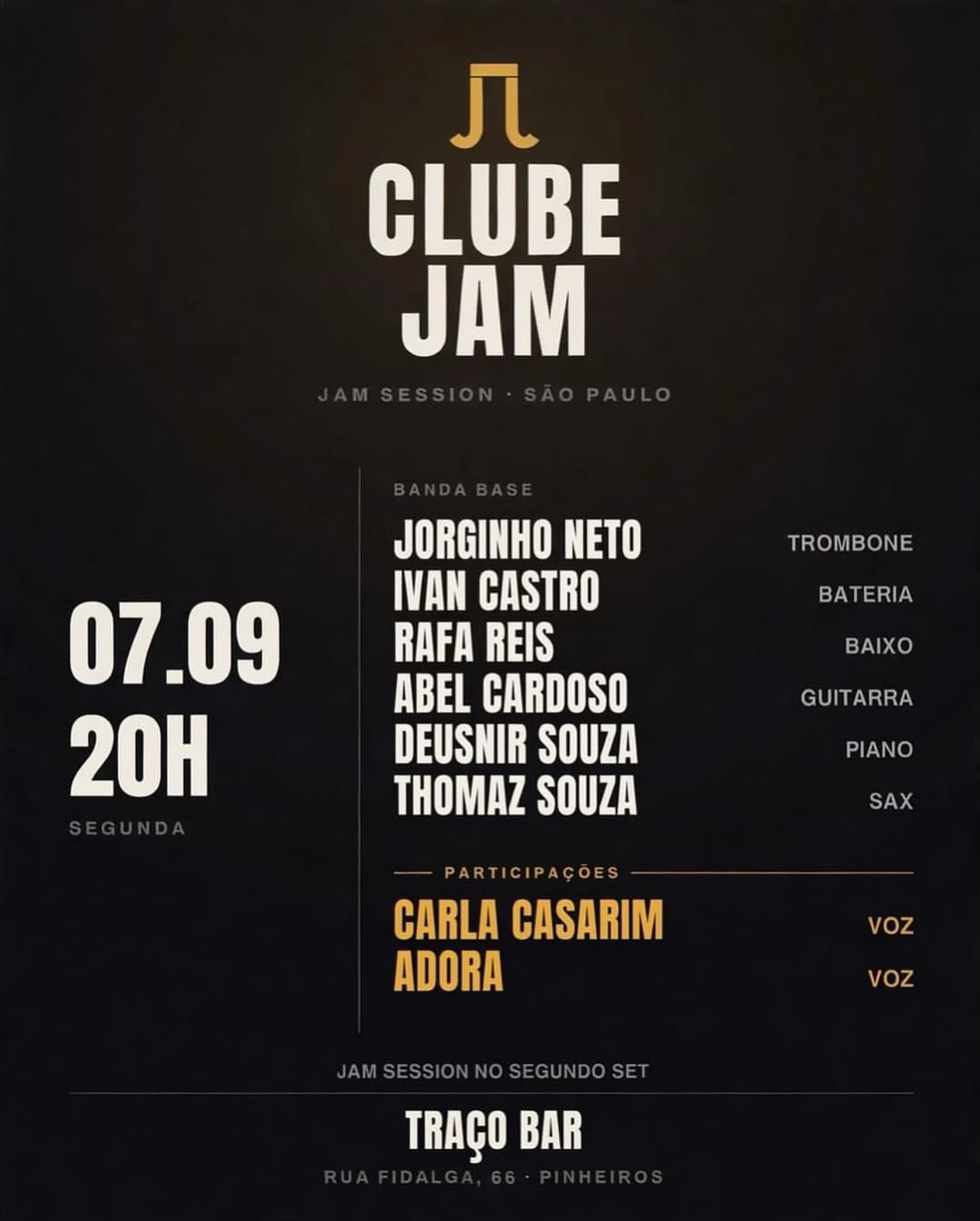 Flyer de Carla Casarim, Clube JAM SP e Adoraadora