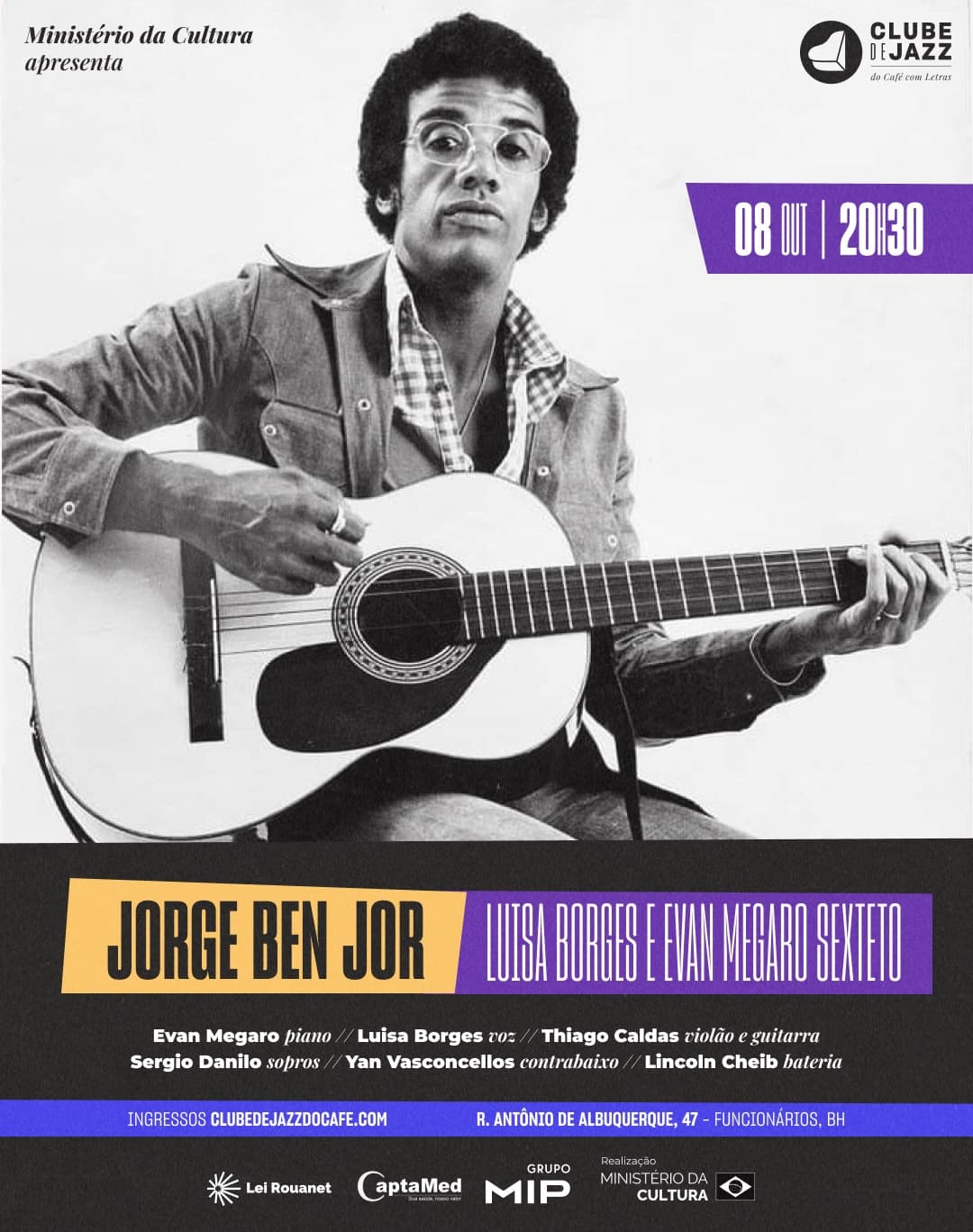 Flyer de Luísa Borges e Evan Megaro Sexteto