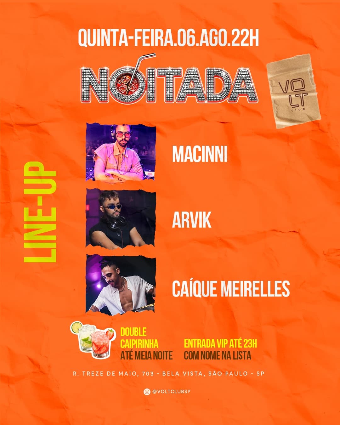 Flyer de Macinni, Caíque Meirelles e ARVIK
