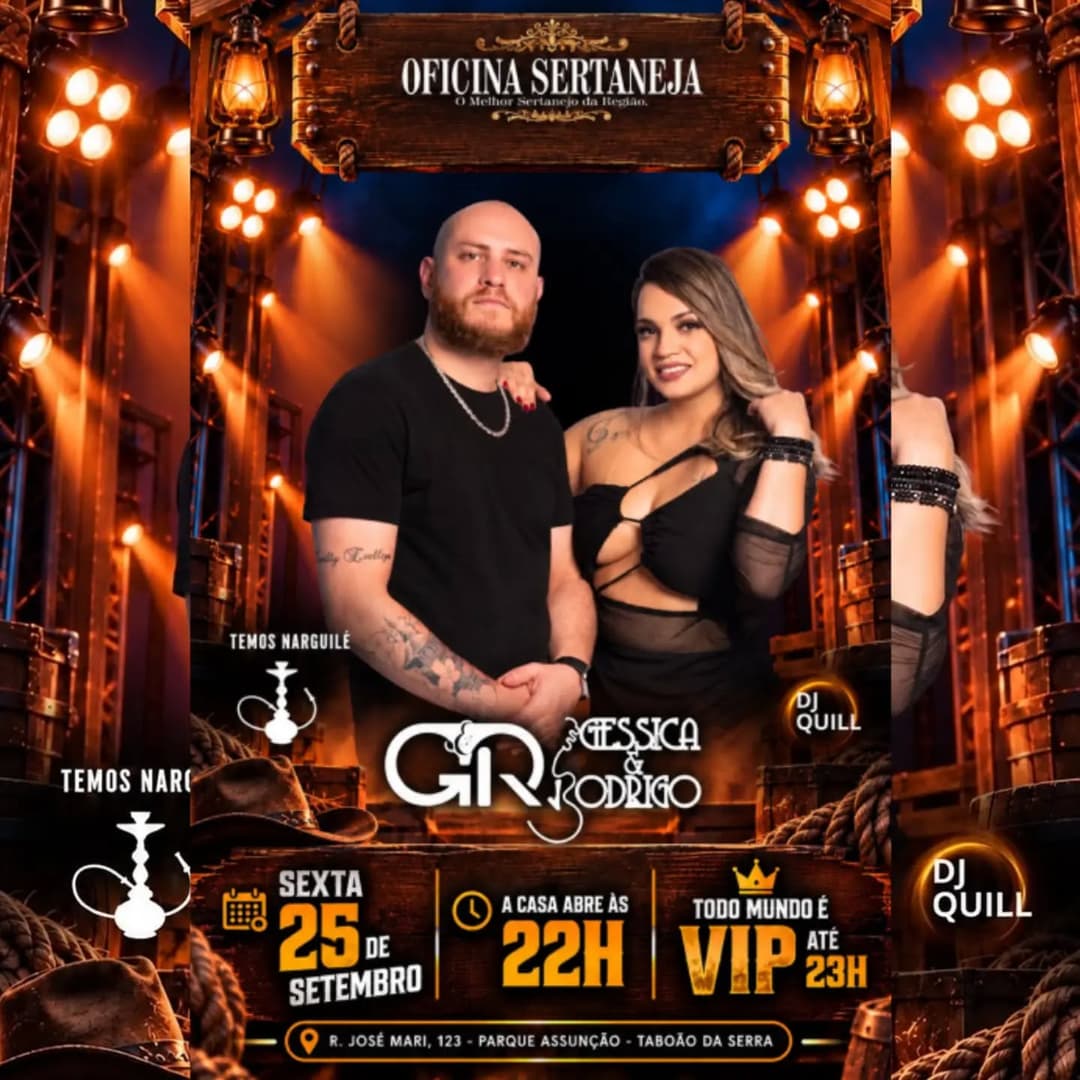 Flyer de Gessica e Rodrigo e DJ Quill