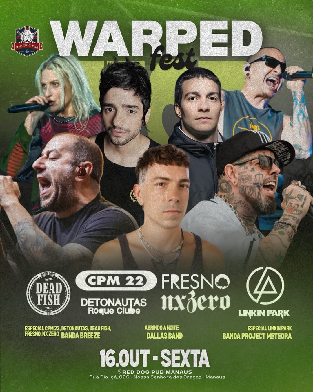 Flyer de Dallas, Breeze Rock Band, Meteora e mais 2 artistas