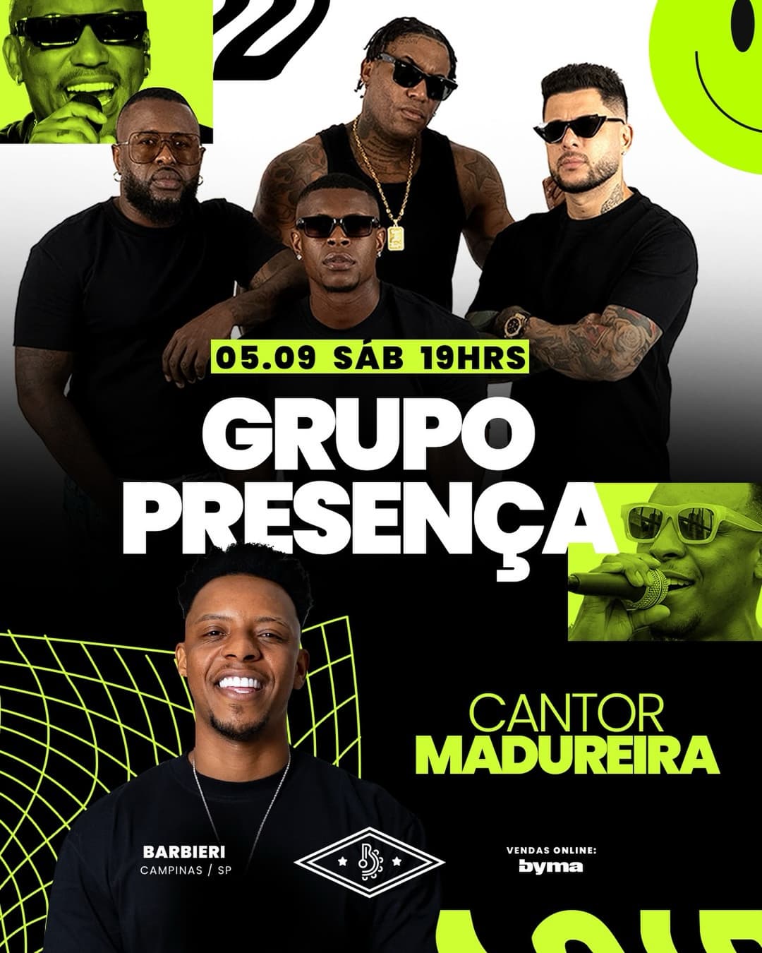 Flyer de Grupo Presença e Cantor Madureira